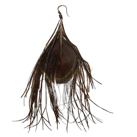 Peacock Feather Earring Blue & Green Approximately 5” Long ONLY ONE EARRING - Picture 6 of 12